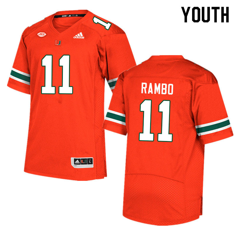 Youth #11 Charleston Rambo Miami Hurricanes College Football Jerseys Sale-Orange - Click Image to Close